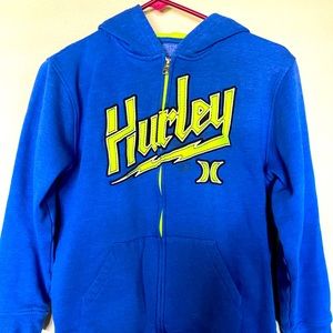 HURLEY blue and neon yellow zip up hoodie Large